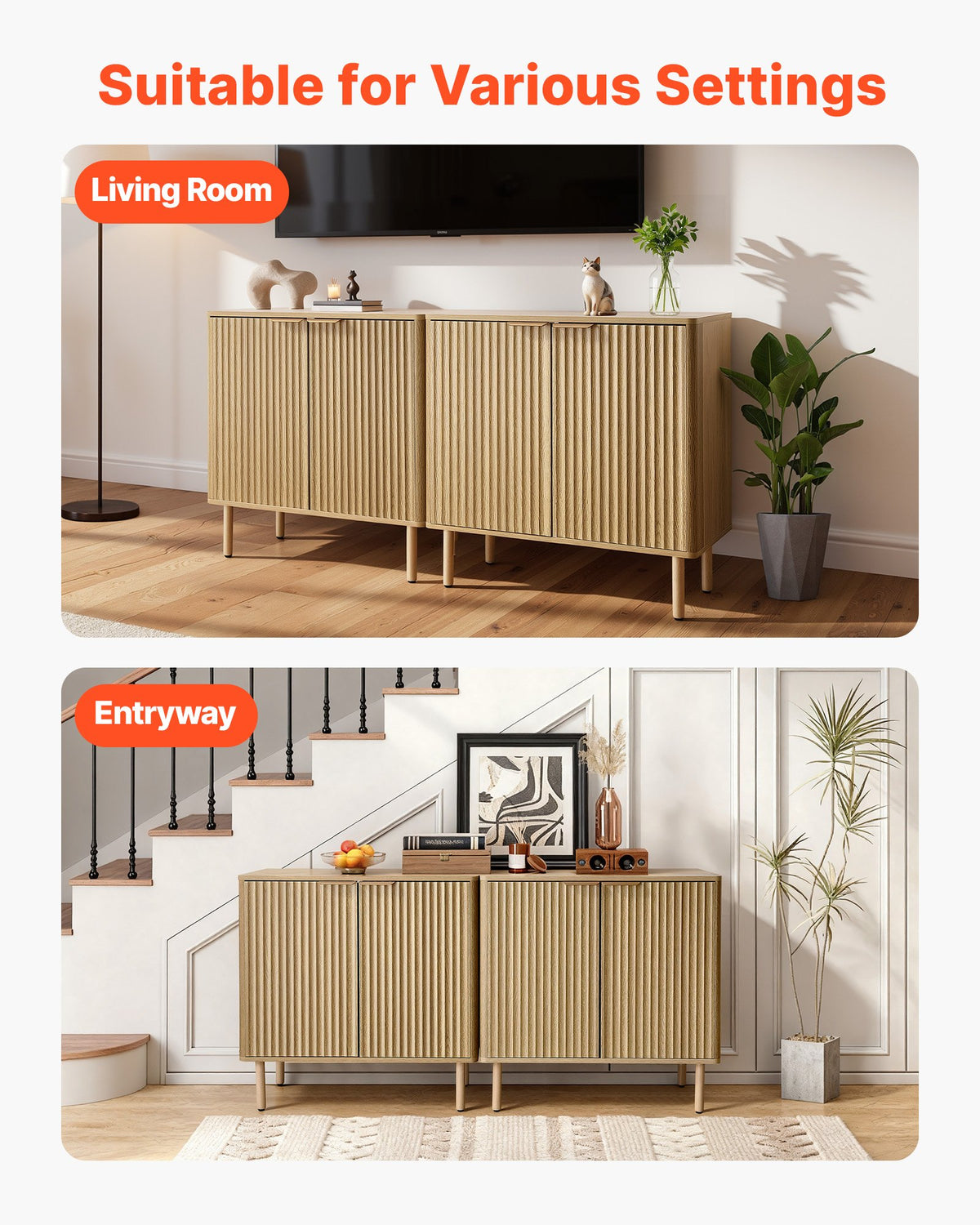 VEVOR Coffee Bar Cabinet, Mid Century Fluted Coffee Bar Table with 2-Tier Storage, Buffet Stand Cabinet with 4 Barn Doors, Sideboard Buffet Station for Living Room, Entryway, 31.5x14.7x31.5 in(Single) - BSZSJ63YCYMSRJB1A001V0 - view 8