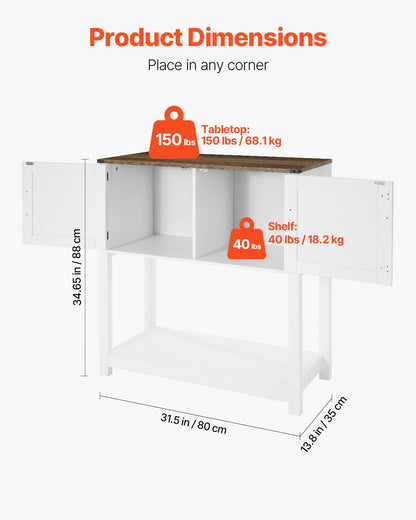 VEVOR Coffee Bar Cabinet, 31.5 x 13.8 x 34.6 in Farmhouse Coffee Bar Cabinet with 3-Tier Storage, Coffee Bar Table with Magnet Doors, Farmhouse Sideboard Buffet Cabinet for Living Room, Entryway - BSZSJSJLMK30Z362SV0 - view 4