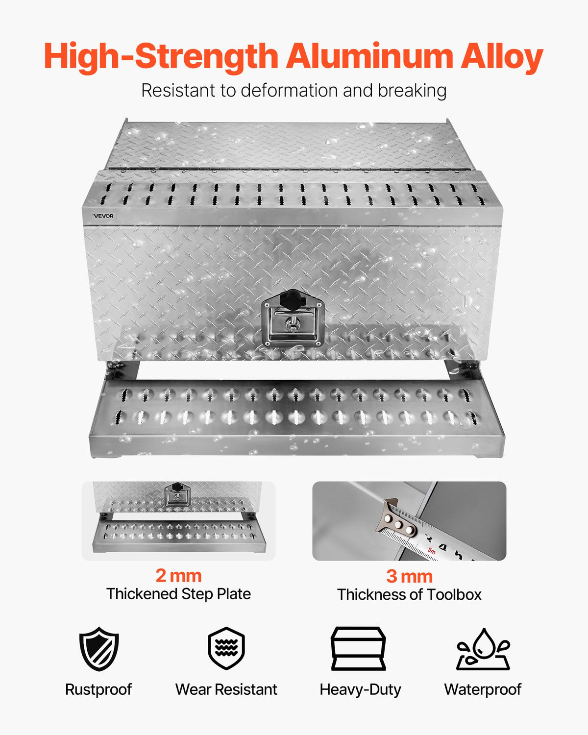 VEVOR Semi-Truck Step Tool Box, 30" x 29.5" x 15.8" Heavy Duty Aluminum Diamond Plate Toolbox, Waterproof Cab Entry Step Storage Box with T-Handle Lock & Keys for Flatbed, Crane, and Semi Trucks - BTGJXBTGJX2TCK6F0001V0 - view 3