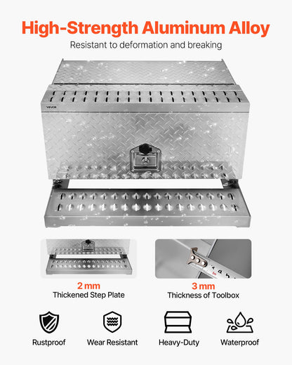 VEVOR Semi-Truck Step Tool Box, 30" x 29.5" x 15.8" Heavy Duty Aluminum Diamond Plate Toolbox, Waterproof Cab Entry Step Storage Box with T-Handle Lock & Keys for Flatbed, Crane, and Semi Trucks - BTGJXBTGJX2TCK6F0001V0 - view 3