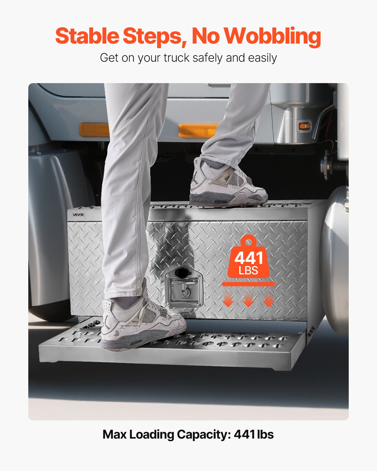 VEVOR Semi-Truck Step Tool Box, 30" x 29.5" x 15.8" Heavy Duty Aluminum Diamond Plate Toolbox, Waterproof Cab Entry Step Storage Box with T-Handle Lock & Keys for Flatbed, Crane, and Semi Trucks - BTGJXBTGJX2TCK6F0001V0 - view 4