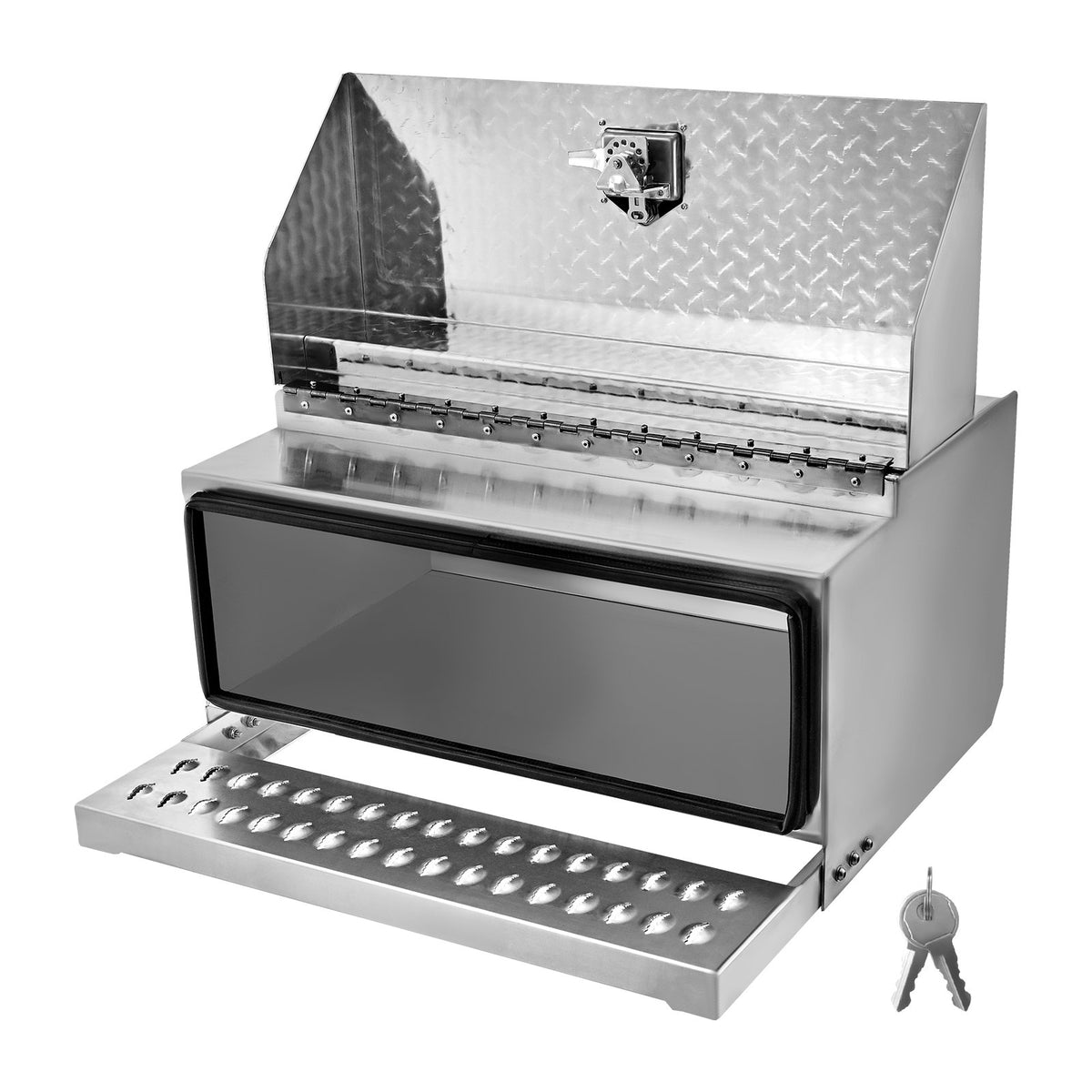 VEVOR Semi-Truck Step Tool Box, 30" x 29.5" x 15.8" Heavy Duty Aluminum Diamond Plate Toolbox, Waterproof Cab Entry Step Storage Box with T-Handle Lock & Keys for Flatbed, Crane, and Semi Trucks - BTGJXBTGJX2TCK6F0001V0 - view 10
