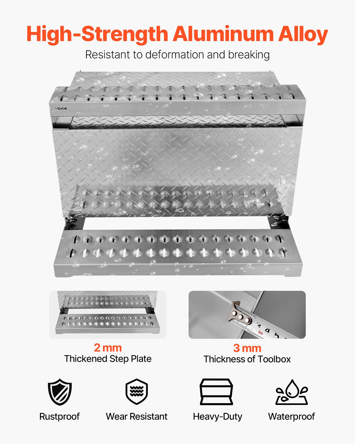 VEVOR Semi-Truck Step Tool Box, 31" x 30" x 19" Heavy Duty Aluminum Diamond Plate Toolbox, Waterproof Cab Entry Step Storage Box with Shock-Absorbing Latch for Flatbed, Crane, and Semi Trucks - BTGJXBTGJX2TTCBJ7001V0 - view 3