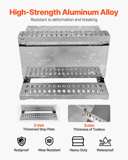VEVOR Semi-Truck Step Tool Box, 31" x 30" x 19" Heavy Duty Aluminum Diamond Plate Toolbox, Waterproof Cab Entry Step Storage Box with Shock-Absorbing Latch for Flatbed, Crane, and Semi Trucks - BTGJXBTGJX2TTCBJ7001V0 - view 3