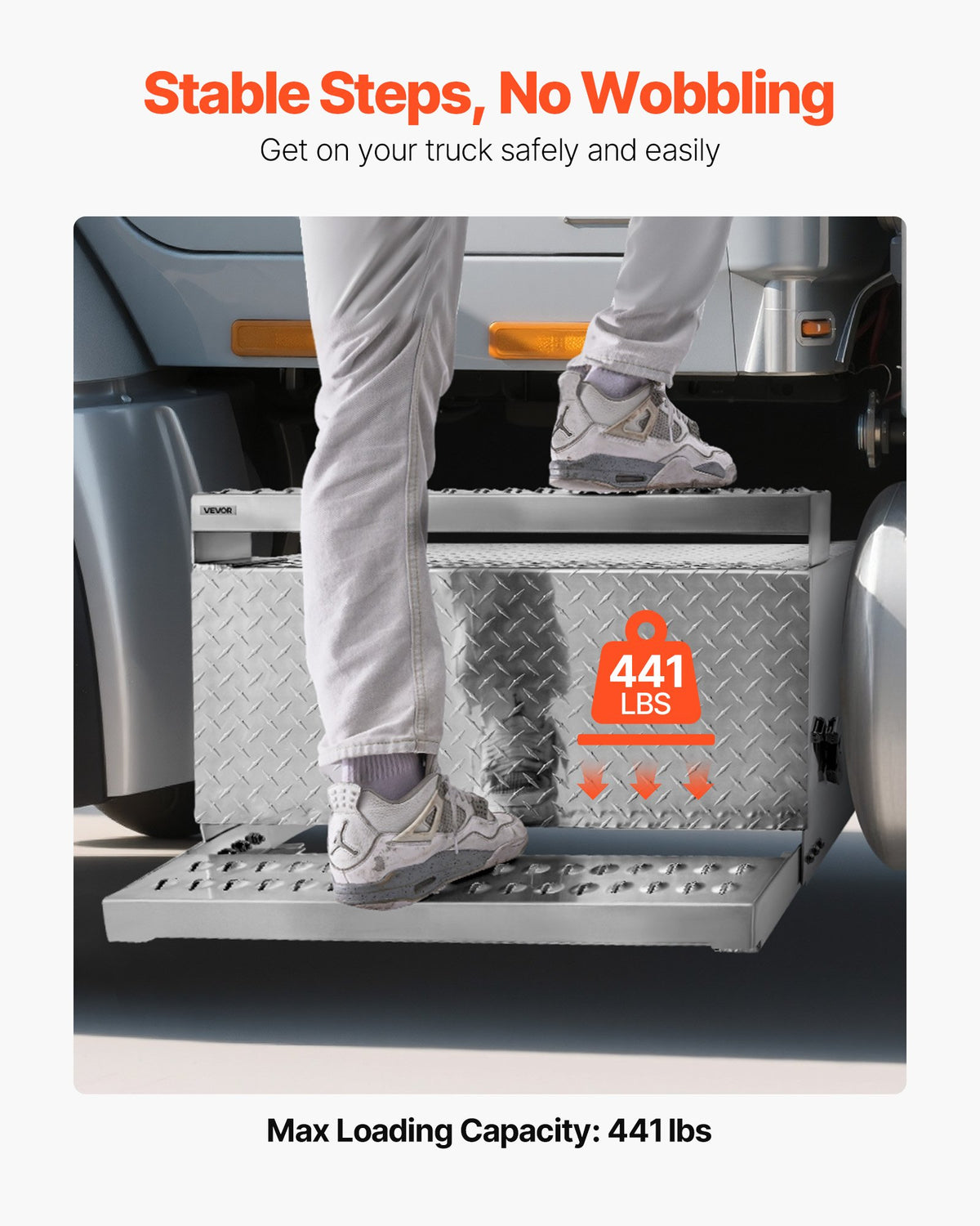 VEVOR Semi-Truck Step Tool Box, 31" x 30" x 19" Heavy Duty Aluminum Diamond Plate Toolbox, Waterproof Cab Entry Step Storage Box with Shock-Absorbing Latch for Flatbed, Crane, and Semi Trucks - BTGJXBTGJX2TTCBJ7001V0 - view 4