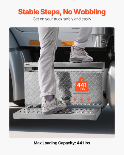 VEVOR Semi-Truck Step Tool Box, 31" x 30" x 19" Heavy Duty Aluminum Diamond Plate Toolbox, Waterproof Cab Entry Step Storage Box with Shock-Absorbing Latch for Flatbed, Crane, and Semi Trucks - BTGJXBTGJX2TTCBJ7001V0 - view 4