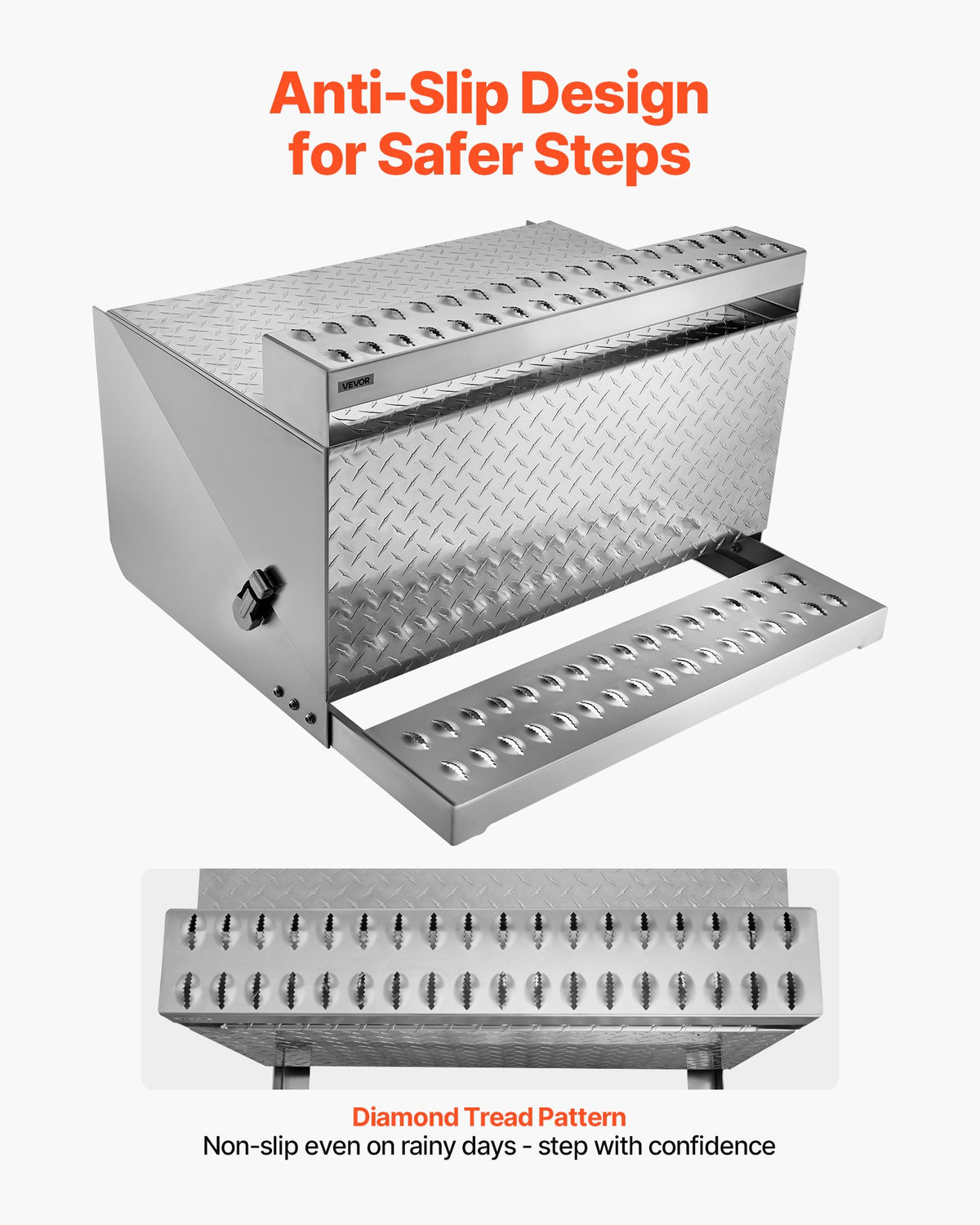 VEVOR Semi-Truck Step Tool Box, 31" x 30" x 19" Heavy Duty Aluminum Diamond Plate Toolbox, Waterproof Cab Entry Step Storage Box with Shock-Absorbing Latch for Flatbed, Crane, and Semi Trucks - BTGJXBTGJX2TTCBJ7001V0 - view 7