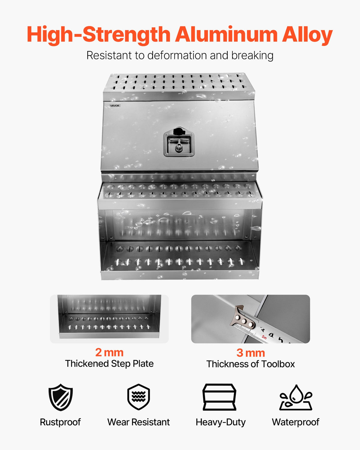 VEVOR Semi-Truck Step Tool Box, 24" x 27.5" x 25.4" Heavy Duty Aluminum Toolbox Side Mount, Waterproof Side Storage Saddle Step Box with T-Handle Lock & Keys for Semi Trucks, Flatbed Trailers - BTGJXBTGJX3TF391R001V0 - view 3