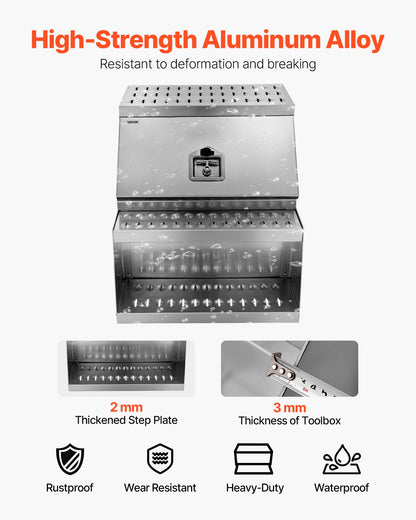 VEVOR Semi-Truck Step Tool Box, 24" x 27.5" x 25.4" Heavy Duty Aluminum Toolbox Side Mount, Waterproof Side Storage Saddle Step Box with T-Handle Lock & Keys for Semi Trucks, Flatbed Trailers - BTGJXBTGJX3TF391R001V0 - view 3