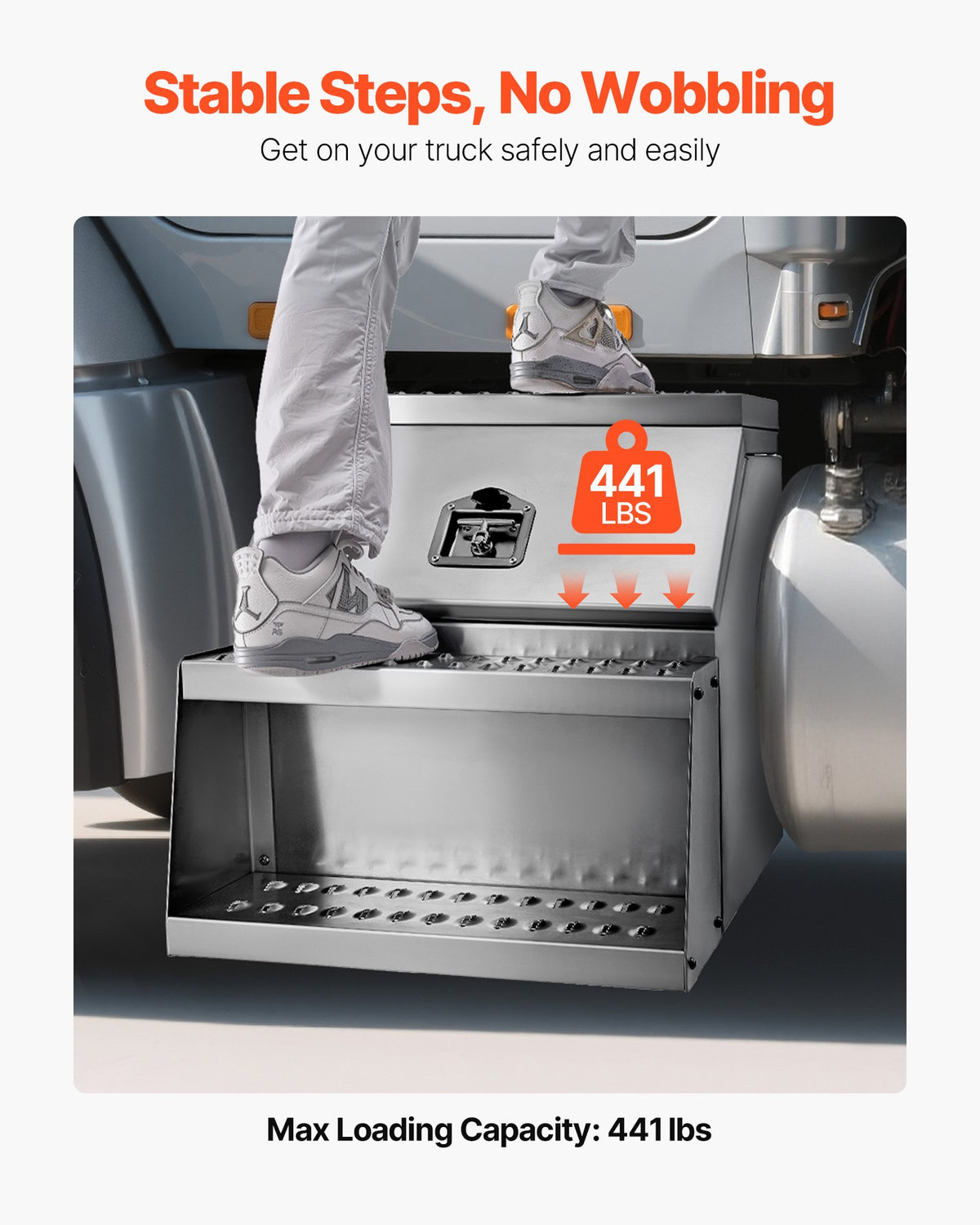 VEVOR Semi-Truck Step Tool Box, 24" x 27.5" x 25.4" Heavy Duty Aluminum Toolbox Side Mount, Waterproof Side Storage Saddle Step Box with T-Handle Lock & Keys for Semi Trucks, Flatbed Trailers - BTGJXBTGJX3TF391R001V0 - view 4