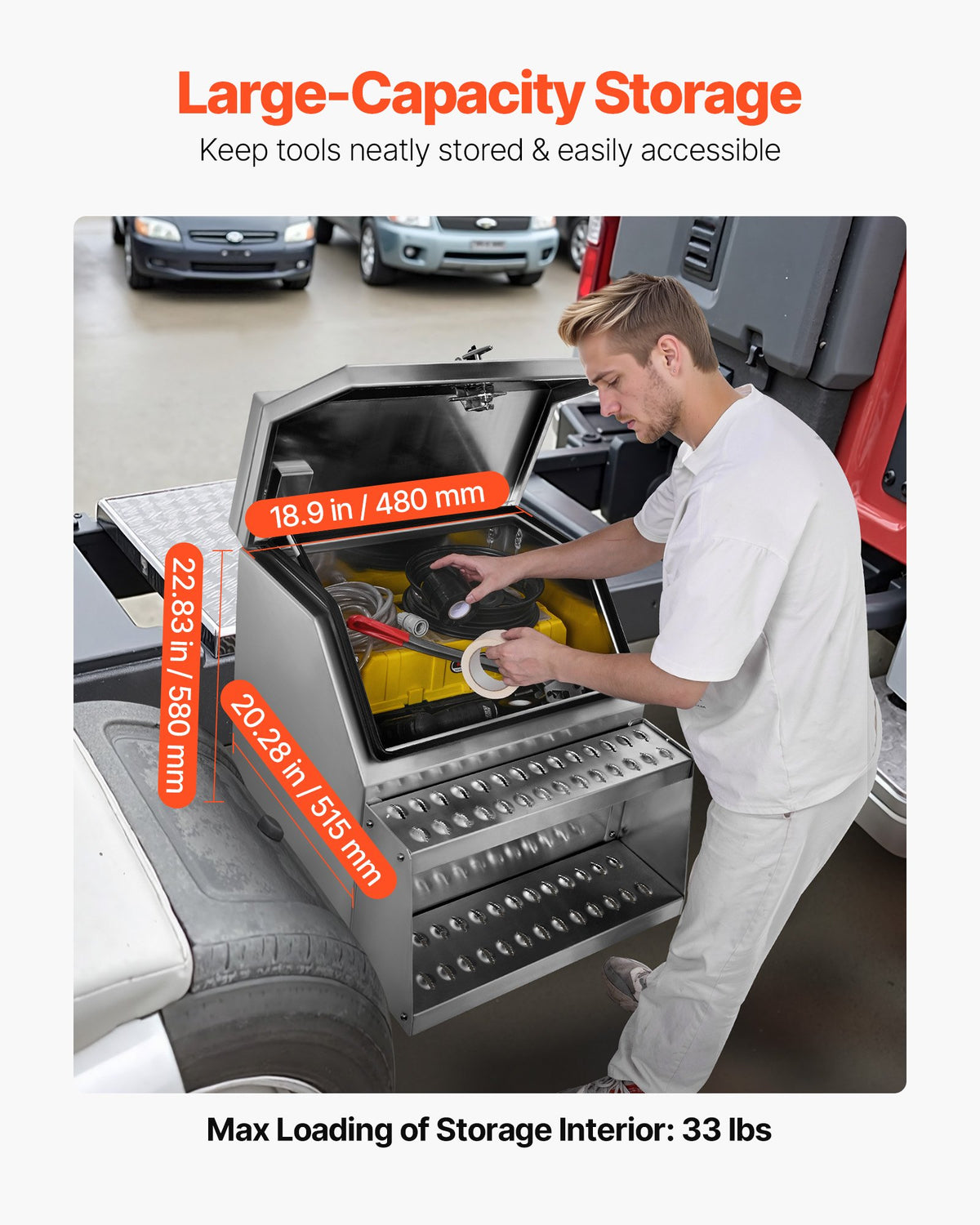VEVOR Semi-Truck Step Tool Box, 24" x 27.5" x 25.4" Heavy Duty Aluminum Toolbox Side Mount, Waterproof Side Storage Saddle Step Box with T-Handle Lock & Keys for Semi Trucks, Flatbed Trailers - BTGJXBTGJX3TF391R001V0 - view 5