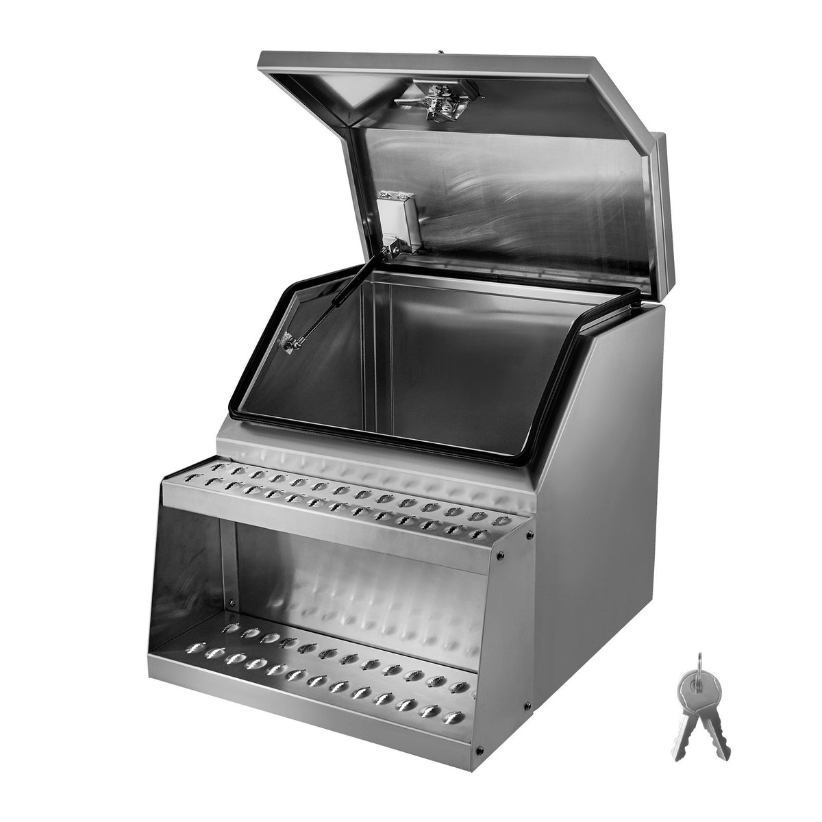 VEVOR Semi-Truck Step Tool Box, 24" x 27.5" x 25.4" Heavy Duty Aluminum Toolbox Side Mount, Waterproof Side Storage Saddle Step Box with T-Handle Lock & Keys for Semi Trucks, Flatbed Trailers - BTGJXBTGJX3TF391R001V0 - view 10