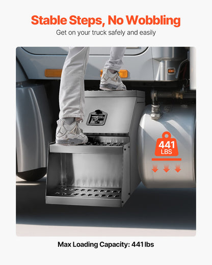 VEVOR Semi-Truck Step Tool Box, 18" x 27.5" x 25.4" Heavy Duty Aluminum Toolbox Side Mount, Waterproof Side Storage Saddle Step Box with T-Handle Lock & Keys for Semi Trucks, Flatbed Trailers - BTGJXBTGJX3TXN6E4001V0 - view 4