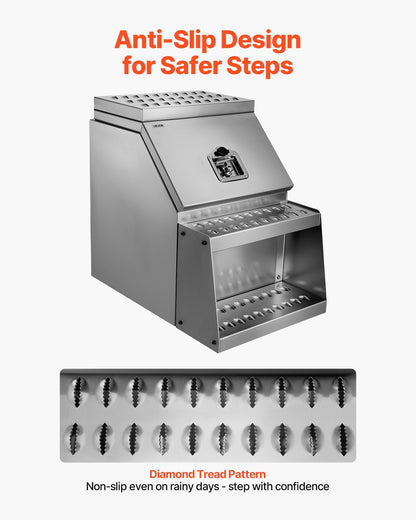 VEVOR Semi-Truck Step Tool Box, 18" x 27.5" x 25.4" Heavy Duty Aluminum Toolbox Side Mount, Waterproof Side Storage Saddle Step Box with T-Handle Lock & Keys for Semi Trucks, Flatbed Trailers - BTGJXBTGJX3TXN6E4001V0 - view 7