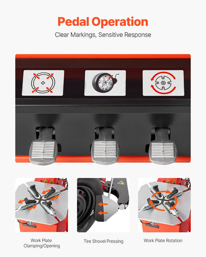 VEVOR Tire Changer Machine, 1.5HP Copper Motor, Durable Tire Changer with Air Pressure Gauge & Pneumatic Assist Arm, Pedal Operated Tire Changer with Thickened Chuck, Fit for Sedan/SUV/Pickup Truck - BTJDFZB000007O85OV1 - view 6