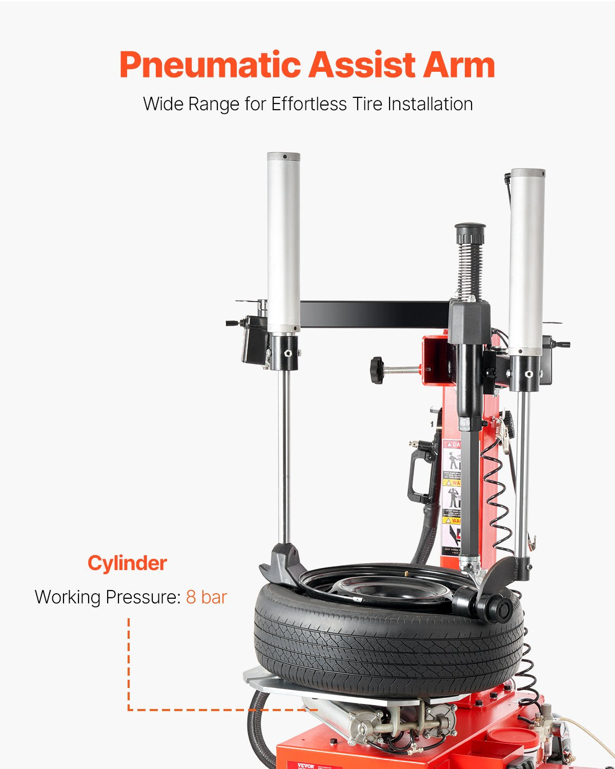 VEVOR Tire Changer Machine, 1.5HP Copper Motor, Durable Tire Changer with Air Pressure Gauge & Pneumatic Assist Arm, Pedal Operated Tire Changer with Thickened Chuck, Fit for Sedan/SUV/Pickup Truck - BTJDFZB000007O85OV1 - view 7