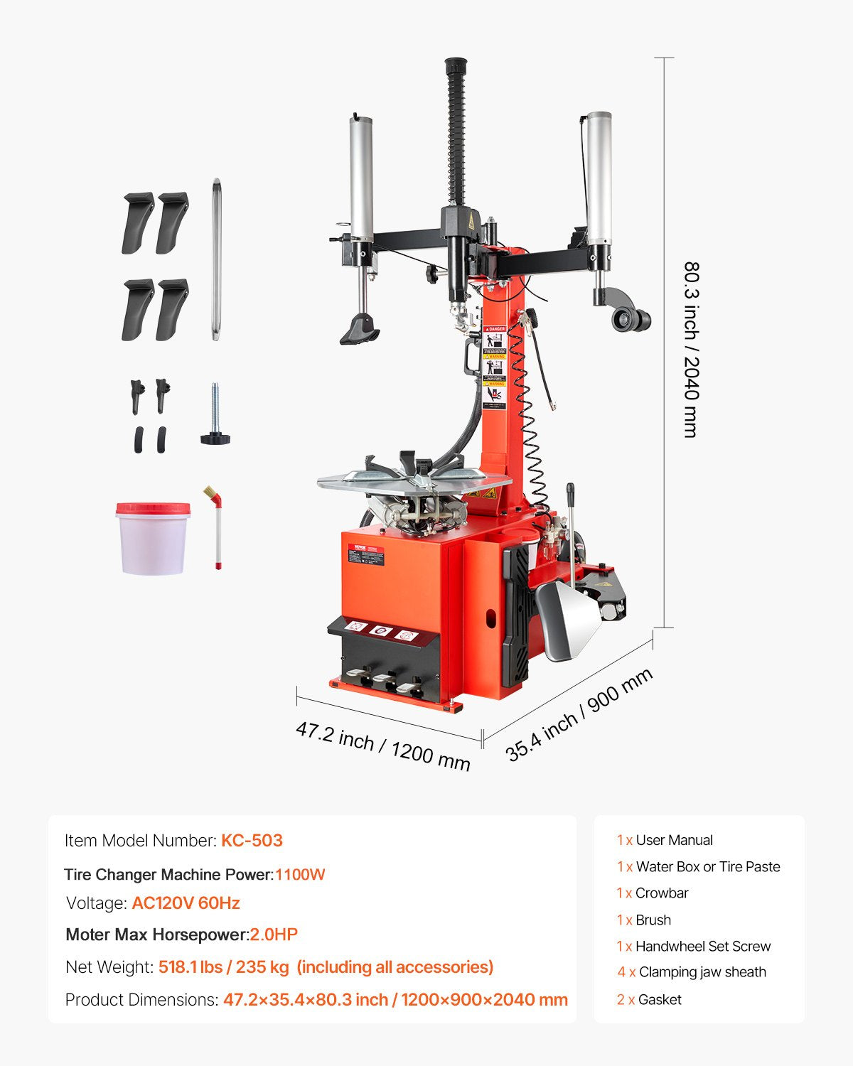 VEVOR Tire Changer Machine, 1.5HP Copper Motor, Durable Tire Changer with Air Pressure Gauge & Pneumatic Assist Arm, Pedal Operated Tire Changer with Thickened Chuck, Fit for Sedan/SUV/Pickup Truck - BTJDFZB000007O85OV1 - view 8
