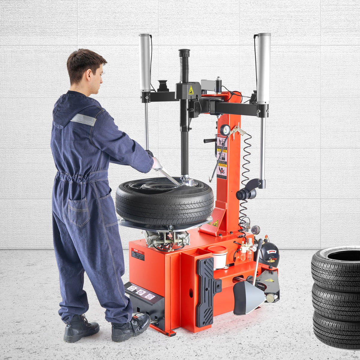 VEVOR Tire Changer Machine, 1.5HP Copper Motor, Durable Tire Changer with Air Pressure Gauge & Pneumatic Assist Arm, Pedal Operated Tire Changer with Thickened Chuck, Fit for Sedan/SUV/Pickup Truck - BTJDFZB000007O85OV1 - view 9