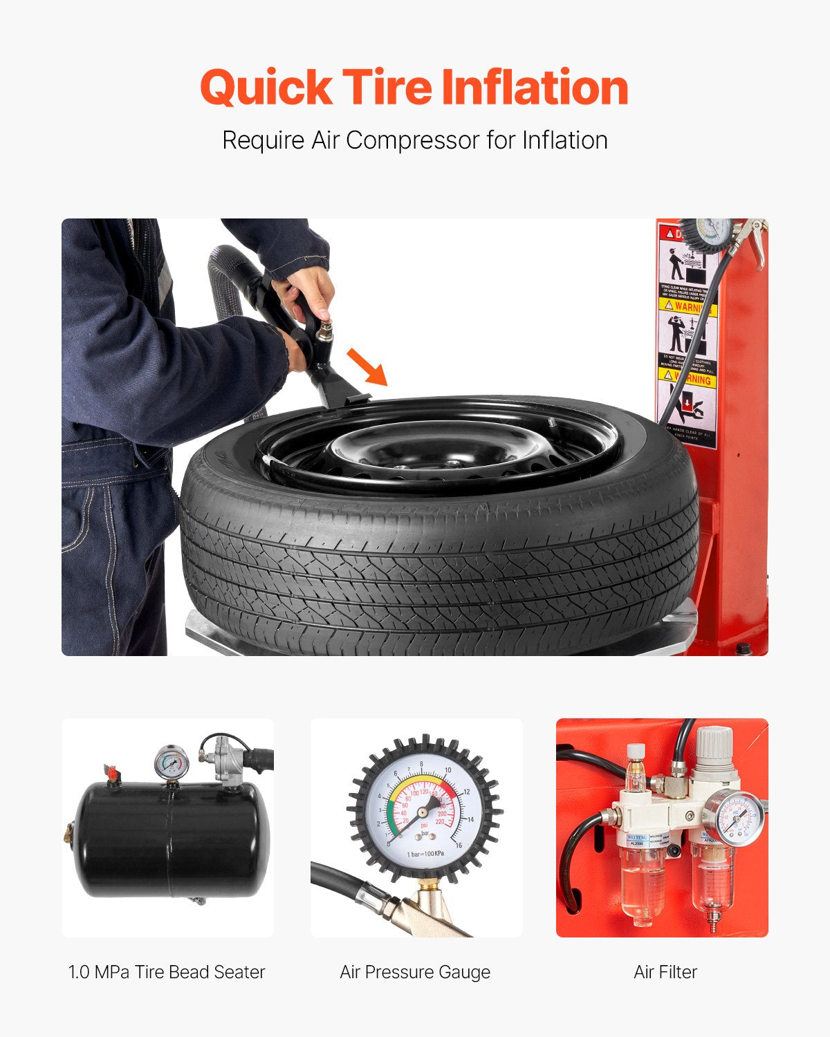 VEVOR Tire Changer Machine, 1.5HP Copper Motor, Durable Tire Changer with Air Pressure Gauge & Clamping Jaw Sheath, Pedal Operated Tire Changer with Thickened Chuck, Fit for Sedans/SUVs/Pickup Trucks - BTJWFZB00000CWAJMV1 - view 5