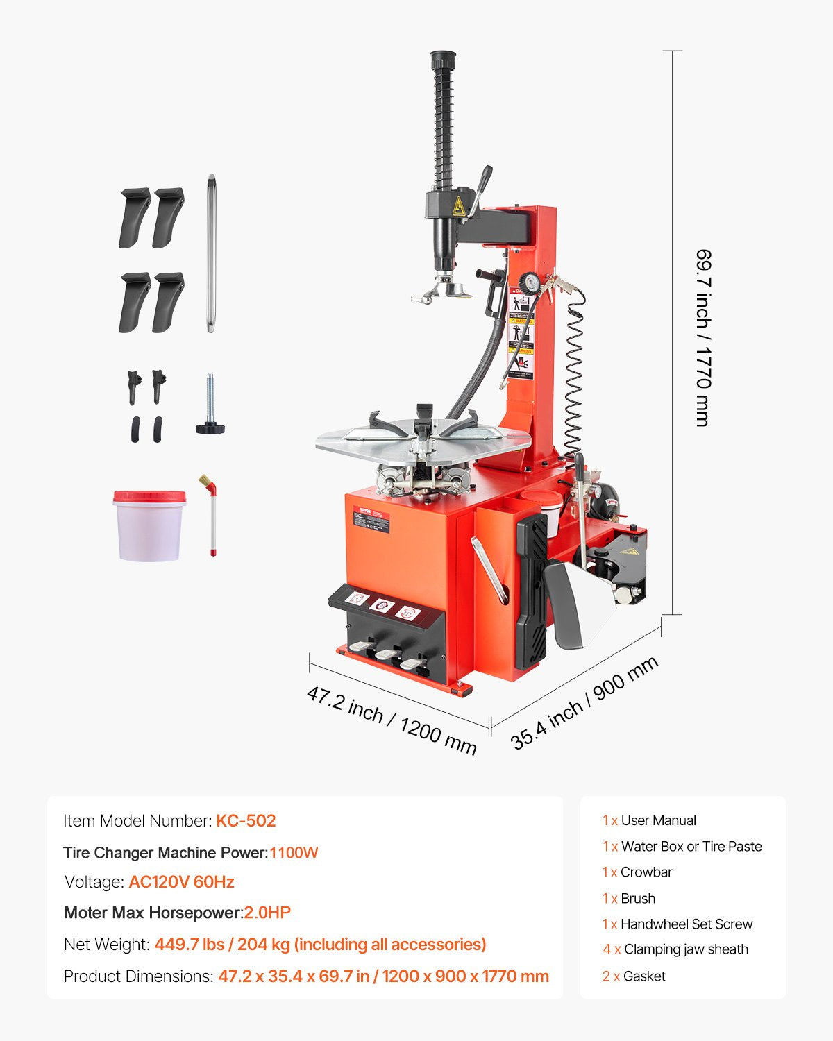 VEVOR Tire Changer Machine, 1.5HP Copper Motor, Durable Tire Changer with Air Pressure Gauge & Clamping Jaw Sheath, Pedal Operated Tire Changer with Thickened Chuck, Fit for Sedans/SUVs/Pickup Trucks - BTJWFZB00000CWAJMV1 - view 8