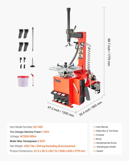 VEVOR Tire Changer Machine, 1.5HP Copper Motor, Durable Tire Changer with Air Pressure Gauge & Clamping Jaw Sheath, Pedal Operated Tire Changer with Thickened Chuck, Fit for Sedans/SUVs/Pickup Trucks - BTJWFZB00000CWAJMV1 - view 8