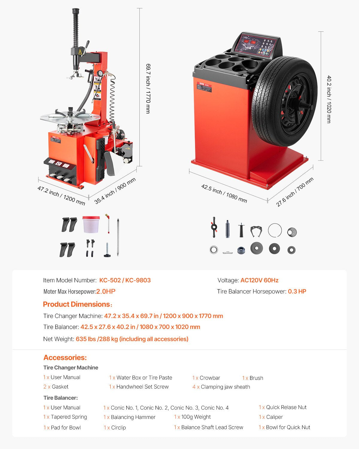VEVOR Electric Tire Changer, 18" Spindle, Durable Tire Changer Tire Balancer with 1.5 HP Motor, Accurate Tire Changer Tire Balancer with Auto Calibration Mode, FIt for Sedans/SUVs/Pickup Trucks - BTJYLTDPHJTZIYQDQV1 - view 7