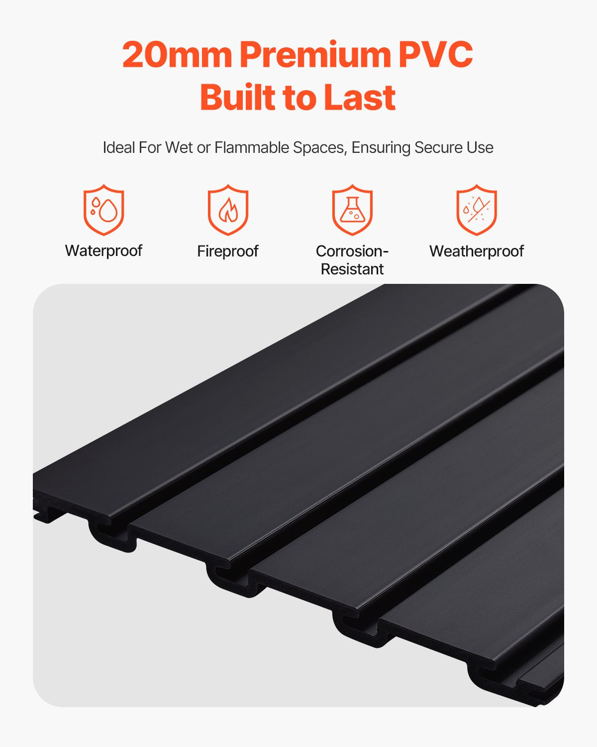 VEVOR Slat Wall Paneling, 4 x 4 ft, PVC Garage Slatwall with Modular Design, Black Slat Wall Easy-to-Install Adjustable Slatwall Panel with Coupling Structure & DIY Cutting, Fits for Storage & Display - BTQBPVC16SQF1YY74V0 - view 4