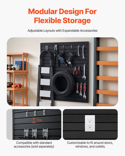 VEVOR Slat Wall Paneling, 4 x 4 ft, PVC Garage Slatwall with Modular Design, Black Slat Wall Easy-to-Install Adjustable Slatwall Panel with Coupling Structure & DIY Cutting, Fits for Storage & Display - BTQBPVC16SQF1YY74V0 - view 5
