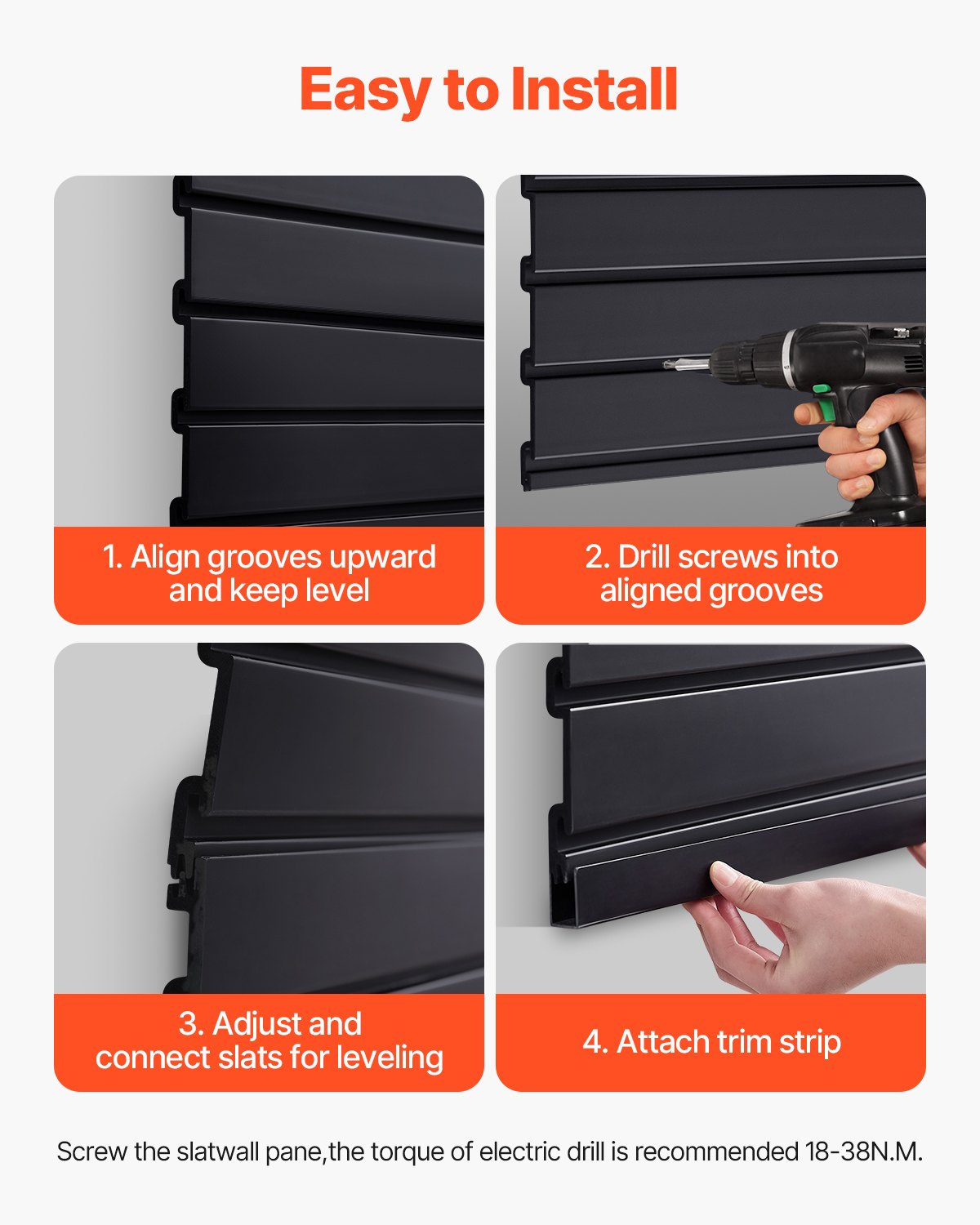 VEVOR Slat Wall Paneling, 4 x 4 ft, PVC Garage Slatwall with Modular Design, Black Slat Wall Easy-to-Install Adjustable Slatwall Panel with Coupling Structure & DIY Cutting, Fits for Storage & Display - BTQBPVC16SQF1YY74V0 - view 7