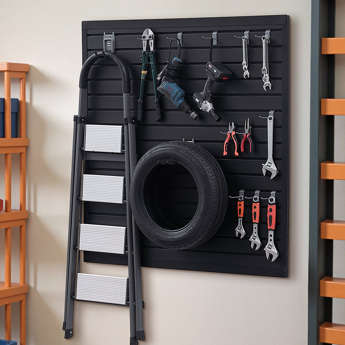 VEVOR Slat Wall Paneling, 4 x 4 ft, PVC Garage Slatwall with Modular Design, Black Slat Wall Easy-to-Install Adjustable Slatwall Panel with Coupling Structure & DIY Cutting, Fits for Storage & Display - BTQBPVC16SQF1YY74V0 - view 9