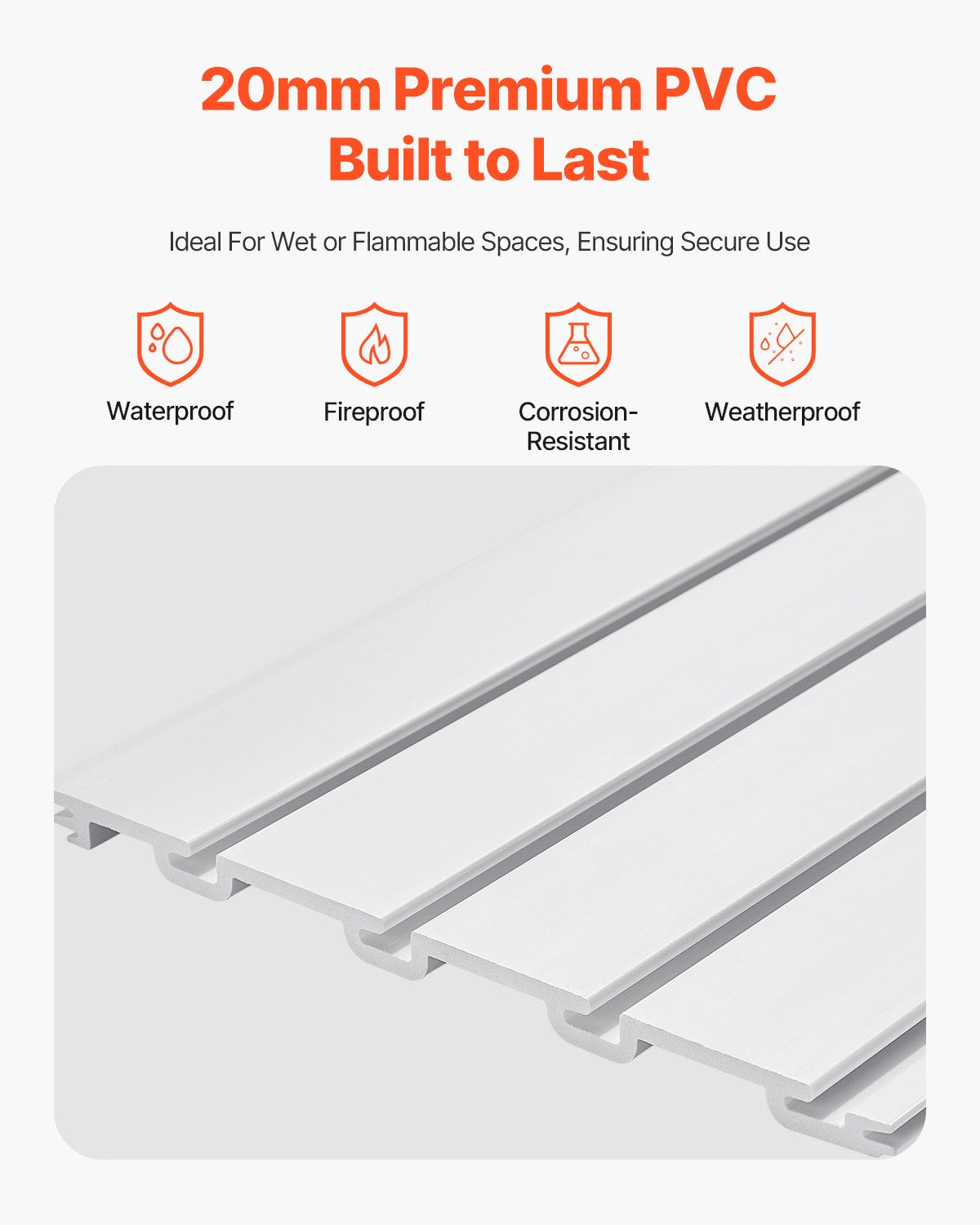 VEVOR Slat Wall Paneling, 4 x 4 ft, PVC Garage Slatwall with Modular Design, White Slat Wall Easy-to-Install Adjustable Slatwall Panel with Coupling Structure & DIY Cutting, Fits for Storage & Display - BTQBPVC16SQF6KZ18V0 - view 4