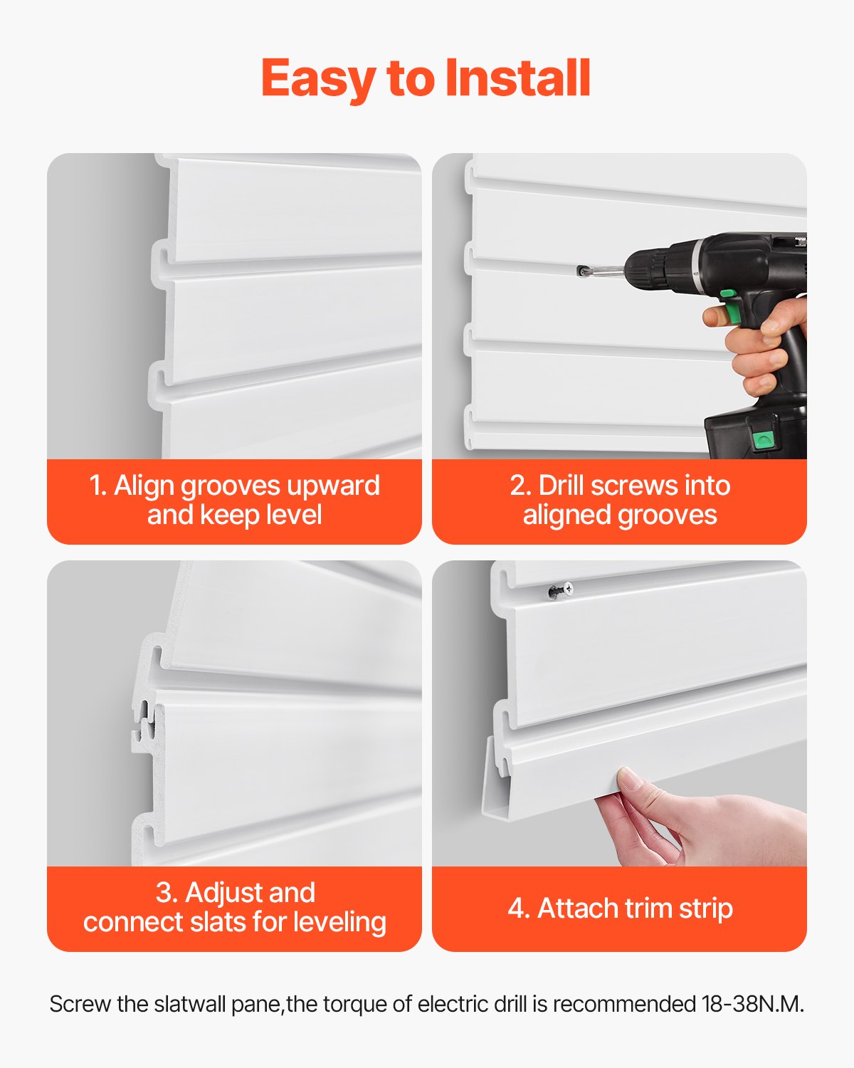 VEVOR Slat Wall Paneling, 4 x 4 ft, PVC Garage Slatwall with Modular Design, White Slat Wall Easy-to-Install Adjustable Slatwall Panel with Coupling Structure & DIY Cutting, Fits for Storage & Display - BTQBPVC16SQF6KZ18V0 - view 7