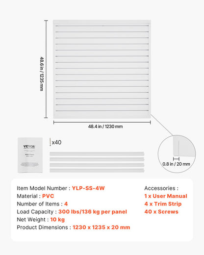 VEVOR Slat Wall Paneling, 4 x 4 ft, PVC Garage Slatwall with Modular Design, White Slat Wall Easy-to-Install Adjustable Slatwall Panel with Coupling Structure & DIY Cutting, Fits for Storage & Display - BTQBPVC16SQF6KZ18V0 - view 8