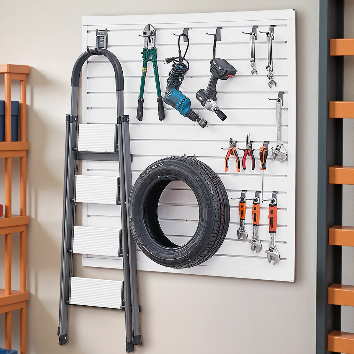 VEVOR Slat Wall Paneling, 4 x 4 ft, PVC Garage Slatwall with Modular Design, White Slat Wall Easy-to-Install Adjustable Slatwall Panel with Coupling Structure & DIY Cutting, Fits for Storage & Display - BTQBPVC16SQF6KZ18V0 - view 9