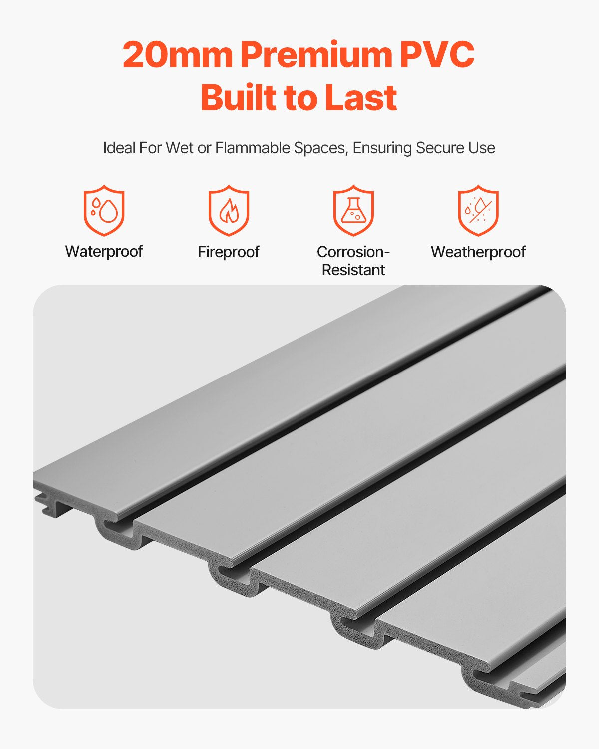 VEVOR Slat Wall Paneling, 4 x 4 ft, PVC Garage Slatwall with Modular Design, Grey Slat Wall Easy-to-Install Adjustable Slatwall Panel with Coupling Structure & DIY Cutting, Fits for Storage & Display - BTQBPVC16SQFKGLEXV0 - view 4
