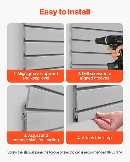 VEVOR Slat Wall Paneling, 4 x 4 ft, PVC Garage Slatwall with Modular Design, Grey Slat Wall Easy-to-Install Adjustable Slatwall Panel with Coupling Structure & DIY Cutting, Fits for Storage & Display - BTQBPVC16SQFKGLEXV0 - view 7
