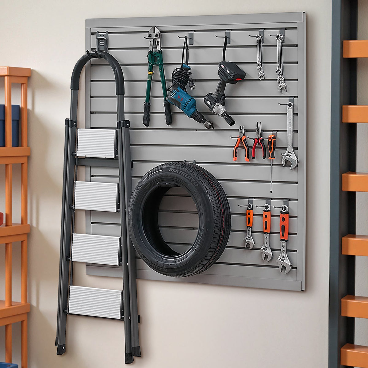 VEVOR Slat Wall Paneling, 4 x 4 ft, PVC Garage Slatwall with Modular Design, Grey Slat Wall Easy-to-Install Adjustable Slatwall Panel with Coupling Structure & DIY Cutting, Fits for Storage & Display - BTQBPVC16SQFKGLEXV0 - view 9