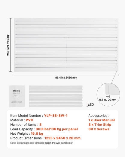 VEVOR Slat Wall Paneling, 8 x 4 ft, PVC Garage Slatwall with Modular Design, White Slat Wall Easy-to-Install Adjustable Slatwall Panel with Coupling Structure & DIY Cutting, Fits for Storage & Display - BTQBPVC32SQF31Y75V0 - view 8