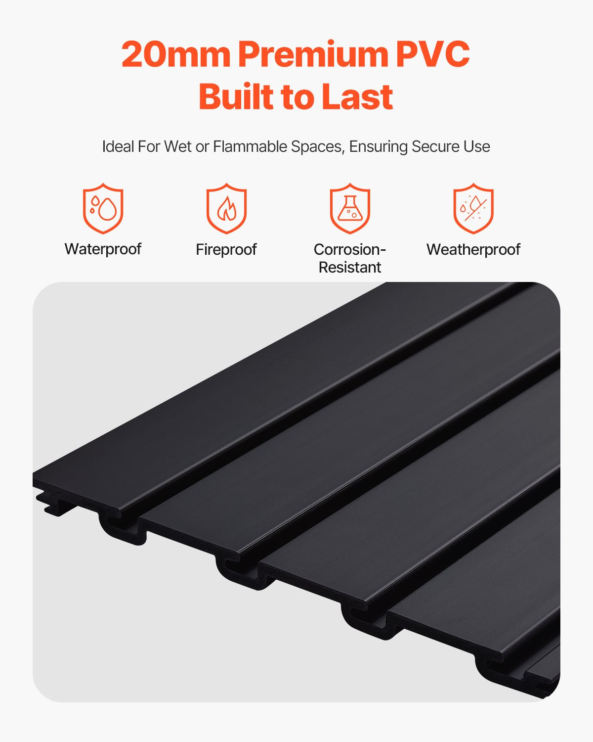 VEVOR Slat Wall Paneling, 8 x 4 ft, PVC Garage Slatwall with Modular Design, Black Slat Wall Easy-to-Install Adjustable Slatwall Panel with Coupling Structure & DIY Cutting, Fits for Storage & Display - BTQBPVC32SQFH2S7MV0 - view 4