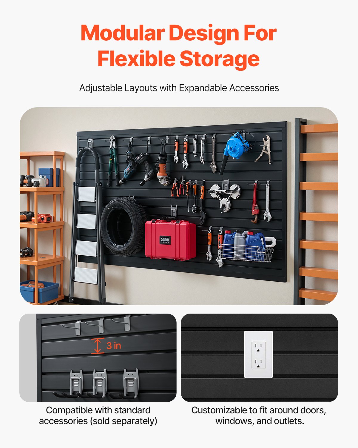 VEVOR Slat Wall Paneling, 8 x 4 ft, PVC Garage Slatwall with Modular Design, Black Slat Wall Easy-to-Install Adjustable Slatwall Panel with Coupling Structure & DIY Cutting, Fits for Storage & Display - BTQBPVC32SQFH2S7MV0 - view 5