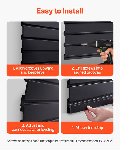 VEVOR Slat Wall Paneling, 8 x 4 ft, PVC Garage Slatwall with Modular Design, Black Slat Wall Easy-to-Install Adjustable Slatwall Panel with Coupling Structure & DIY Cutting, Fits for Storage & Display - BTQBPVC32SQFH2S7MV0 - view 7