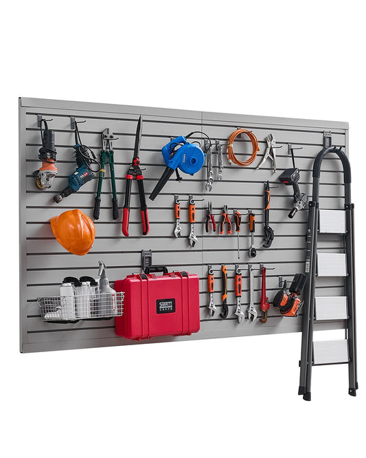 VEVOR Slat Wall Paneling, 8 x 4 ft, PVC Garage Slatwall with Accessories, Grey Slat Wall Easy-to-Install Adjustable Slatwall Panel with Coupling Structure & DIY Cutting, Fits for Storage & Display - BTQBPVC32SQFKNE5MV0 - view 1