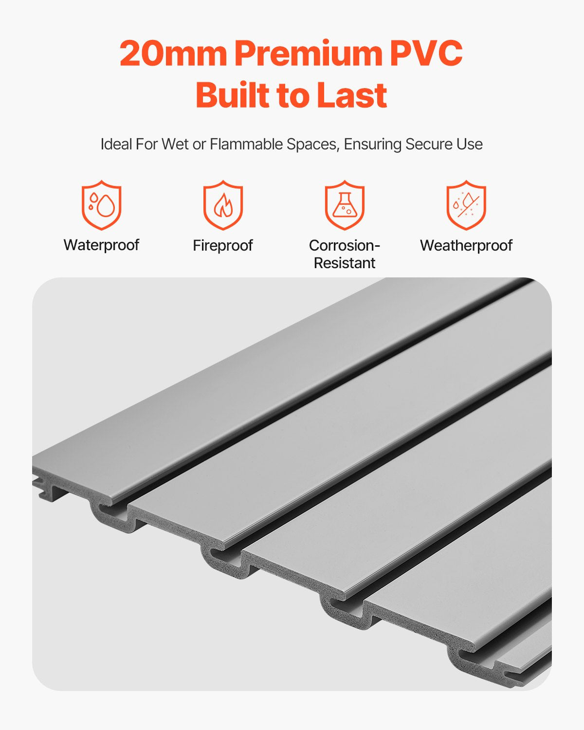 VEVOR Slat Wall Paneling, 8 x 4 ft, PVC Garage Slatwall with Accessories, Grey Slat Wall Easy-to-Install Adjustable Slatwall Panel with Coupling Structure & DIY Cutting, Fits for Storage & Display - BTQBPVC32SQFKNE5MV0 - view 4