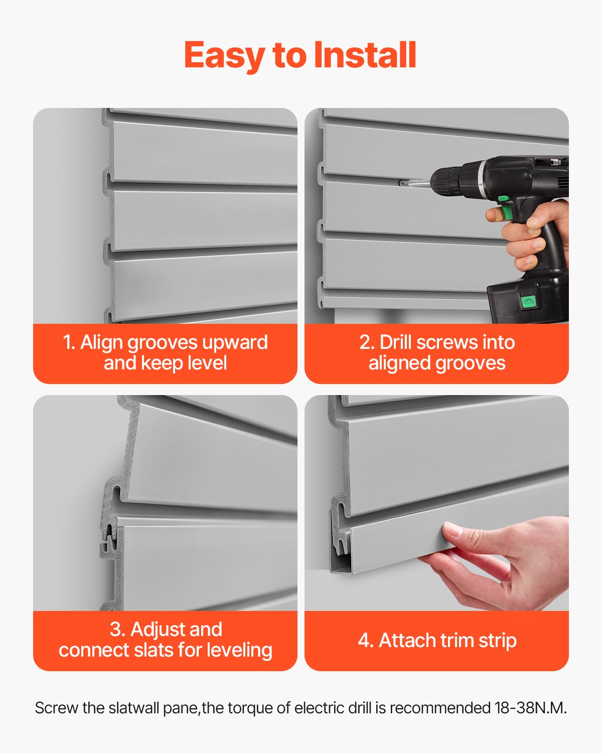 VEVOR Slat Wall Paneling, 8 x 4 ft, PVC Garage Slatwall with Accessories, Grey Slat Wall Easy-to-Install Adjustable Slatwall Panel with Coupling Structure & DIY Cutting, Fits for Storage & Display - BTQBPVC32SQFKNE5MV0 - view 7