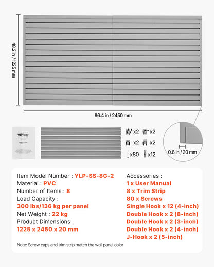 VEVOR Slat Wall Paneling, 8 x 4 ft, PVC Garage Slatwall with Accessories, Grey Slat Wall Easy-to-Install Adjustable Slatwall Panel with Coupling Structure & DIY Cutting, Fits for Storage & Display - BTQBPVC32SQFKNE5MV0 - view 8