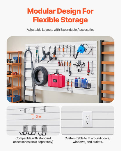 VEVOR Slat Wall Paneling, 8 x 4 ft, PVC Garage Slatwall with Accessories, White Slat Wall Easy-to-Install Adjustable Slatwall Panel with Coupling Structure & DIY Cutting, Fits for Storage & Display - BTQBPVC32SQFKWPZFV0 - view 5