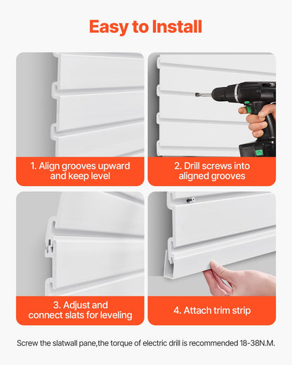 VEVOR Slat Wall Paneling, 8 x 4 ft, PVC Garage Slatwall with Accessories, White Slat Wall Easy-to-Install Adjustable Slatwall Panel with Coupling Structure & DIY Cutting, Fits for Storage & Display - BTQBPVC32SQFKWPZFV0 - view 7