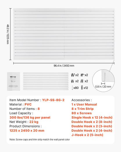 VEVOR Slat Wall Paneling, 8 x 4 ft, PVC Garage Slatwall with Accessories, White Slat Wall Easy-to-Install Adjustable Slatwall Panel with Coupling Structure & DIY Cutting, Fits for Storage & Display - BTQBPVC32SQFKWPZFV0 - view 8