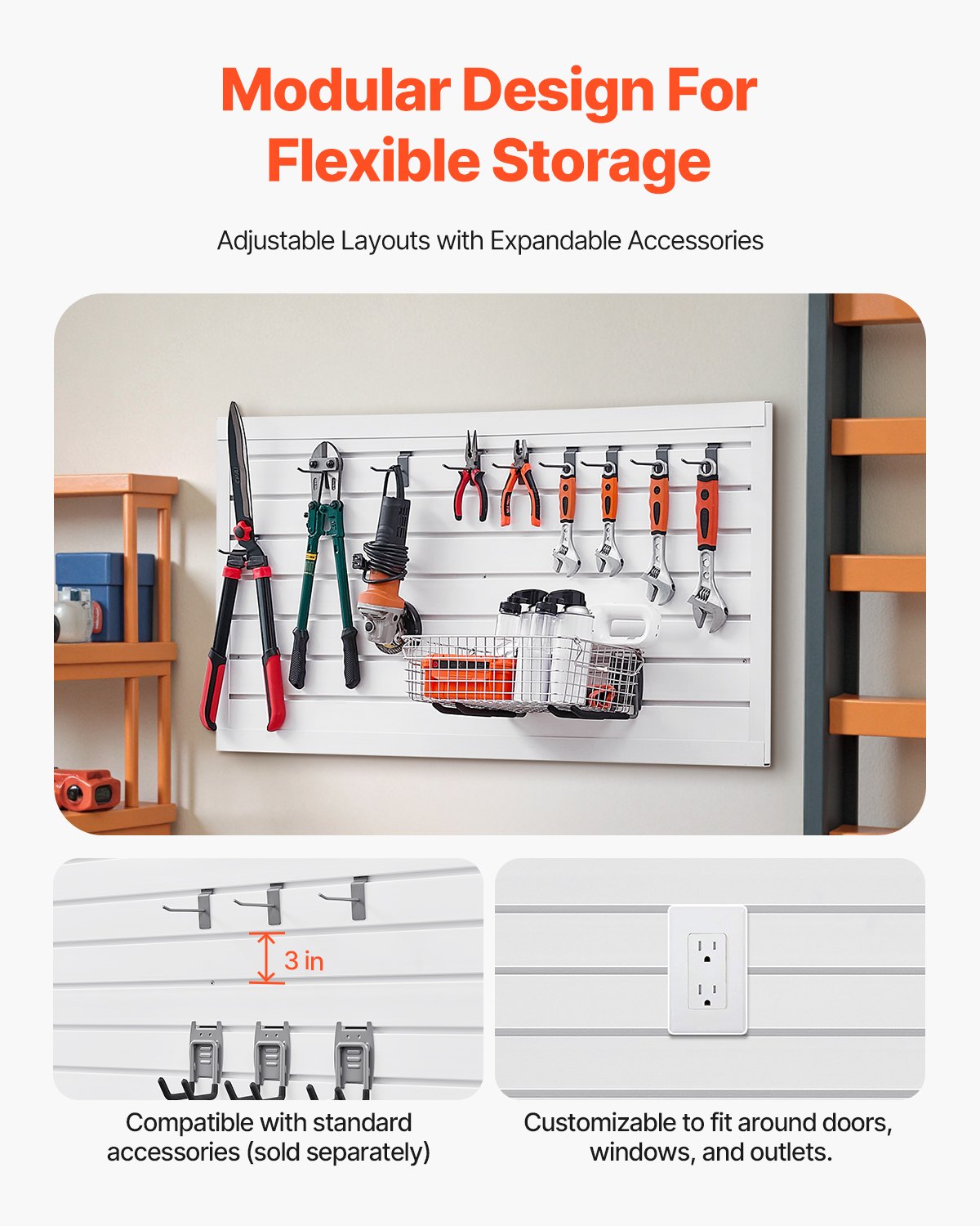VEVOR Slat Wall Paneling, 2 x 4 ft, PVC Garage Slatwall with Modular Design, White Slat Wall Easy-to-Install Adjustable Slatwall Panel with Coupling Structure & DIY Cutting, Fits for Storage & Display - BTQBPVC8SQFTE76C2V0 - view 5