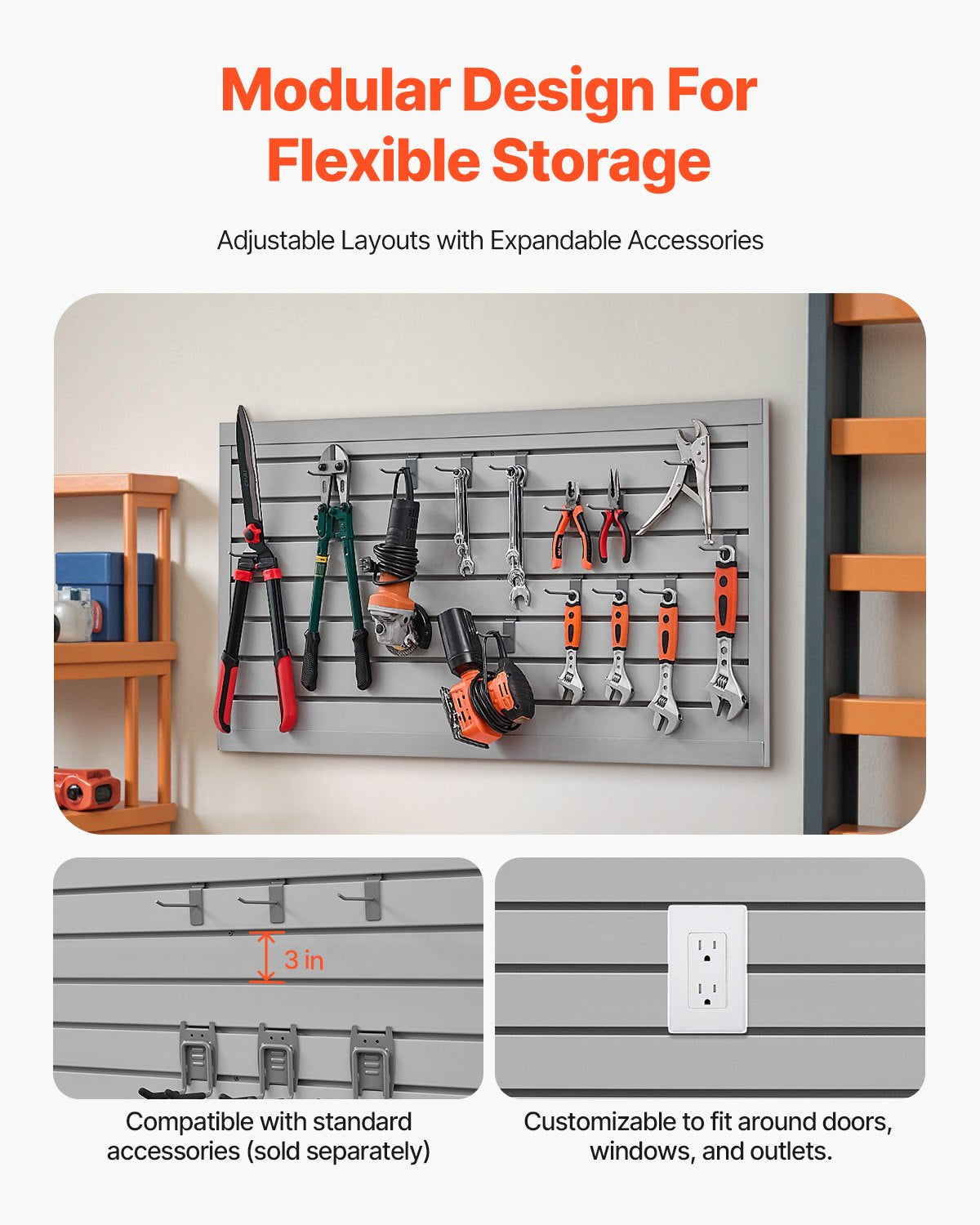 VEVOR Slat Wall Paneling, 2 x 4 ft, PVC Garage Slatwall with Modular Design, Grey Slat Wall Easy-to-Install Adjustable Slatwall Panel with Coupling Structure & DIY Cutting, Fits for Storage & Display - BTQBPVC8SQFTHOMMCV0 - view 5